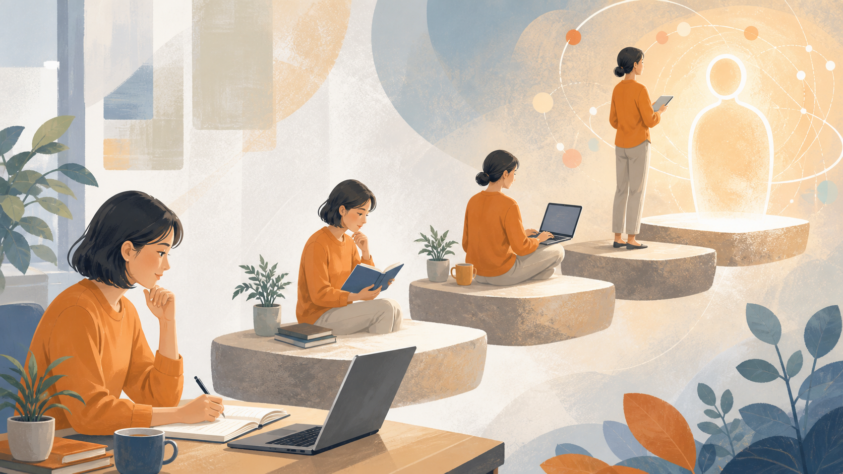 Claudeを使いこなすための段階的な学習の道のりを表したイラスト
