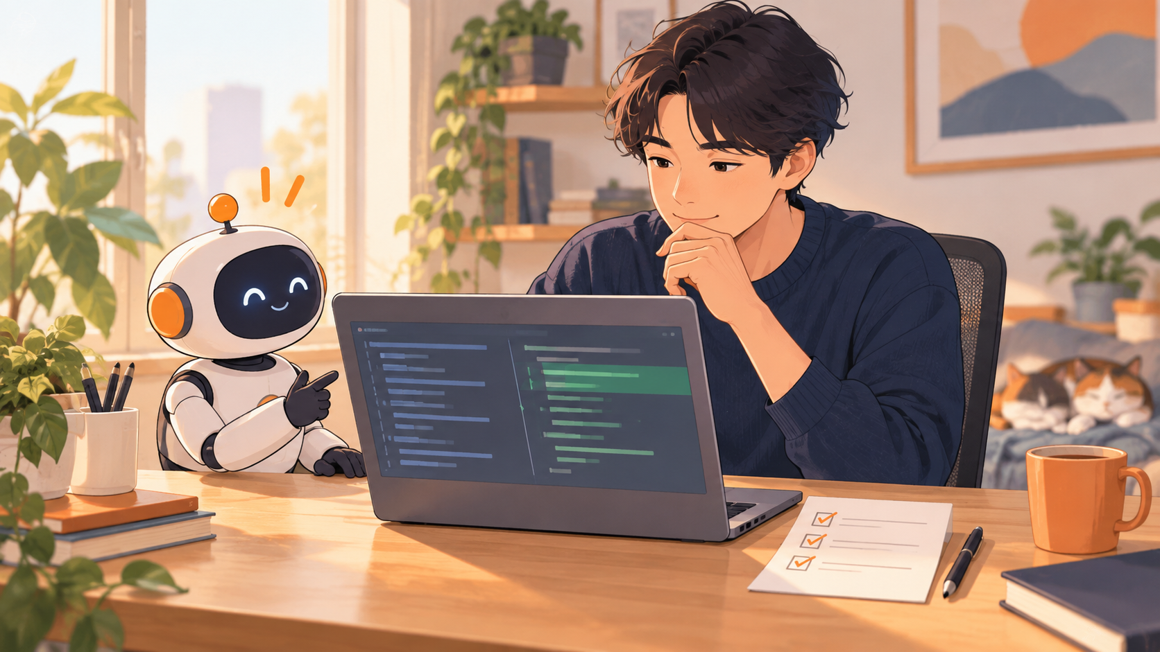 Claude Codeで小さな変更を人が確認しながら進める様子の編集イラスト
